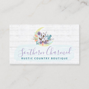 Southern Floral Cotton Moon & Rustic Wood Country Business Card