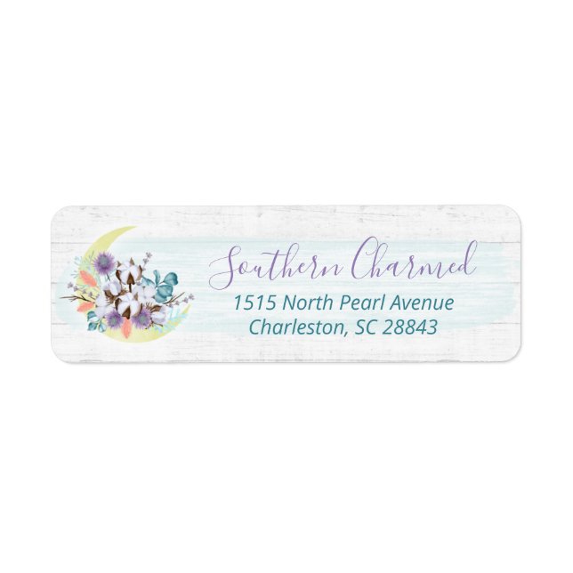 Southern Floral Cotton Moon & Wood Return Address Label (Front)