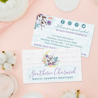 Southern Floral Cotton Moon & Wood Social Media Business Card