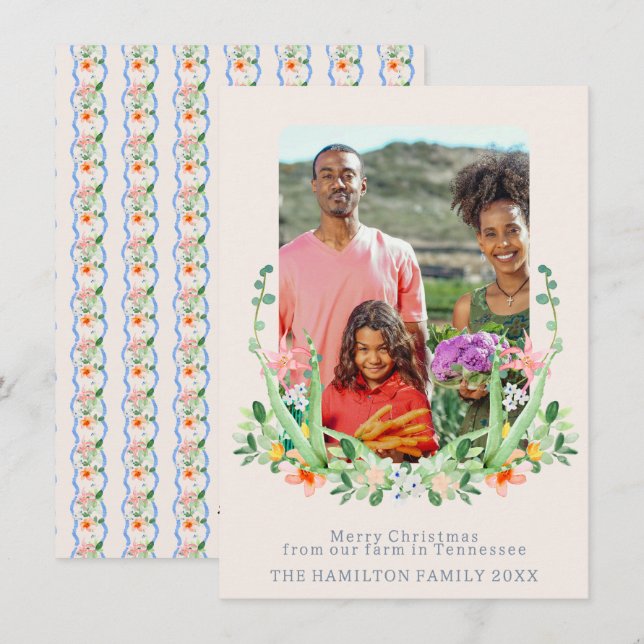 Southern Floral Crest Family Photo  Holiday Card (Front/Back)