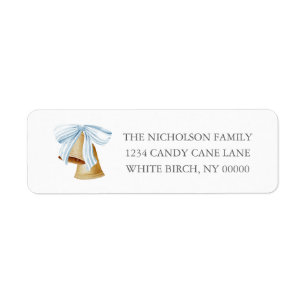 Southern Grandmillennial Blue Bow Christmas Bells Return Address Label