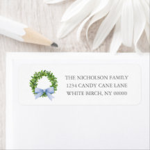 Southern Grandmillennial Blue Bow Christmas Wreath