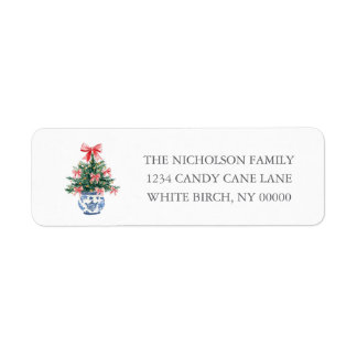 Southern Grandmillennial Buffalo Plaid Red Wreath Return Address Label