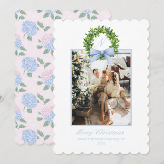 Southern Grandmillennial Pink Blue Hydrangeas Holiday Card