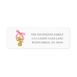Southern Grandmillennial Pink Bow Christmas Bells Return Address Label