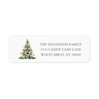 Southern Grandmillennial Pink Bow Christmas Tree Return Address Label