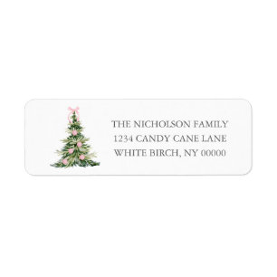 Southern Grandmillennial Pink Bow Christmas Tree Return Address Label