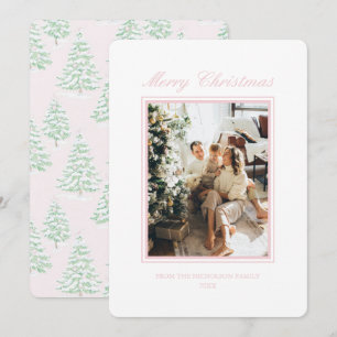 Southern Grandmillennial Pink Christmas Tree Holiday Card
