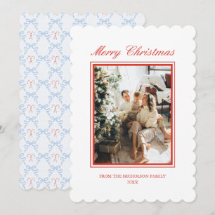 Southern Grandmillennial Red Blue Candy Canes Holiday Card