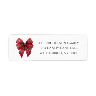 Southern Grandmillennial Red Plaid Bow Christmas Return Address Label