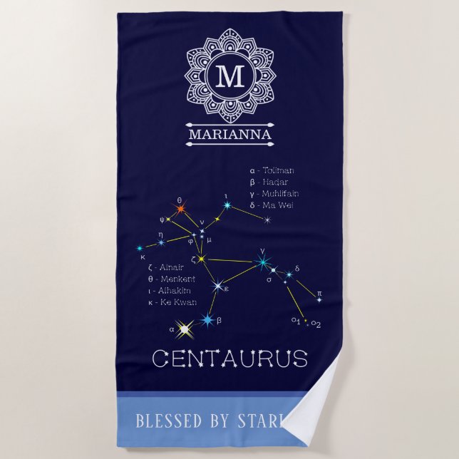 Southern Hemisphere Constellation Centaurus Beach Towel (Front)