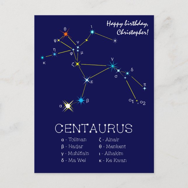 Southern Hemisphere Constellation Centaurus Postcard (Front)