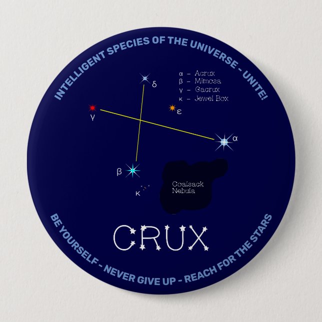 Southern Hemisphere Constellation Crux 10 Cm Round Badge (Front)