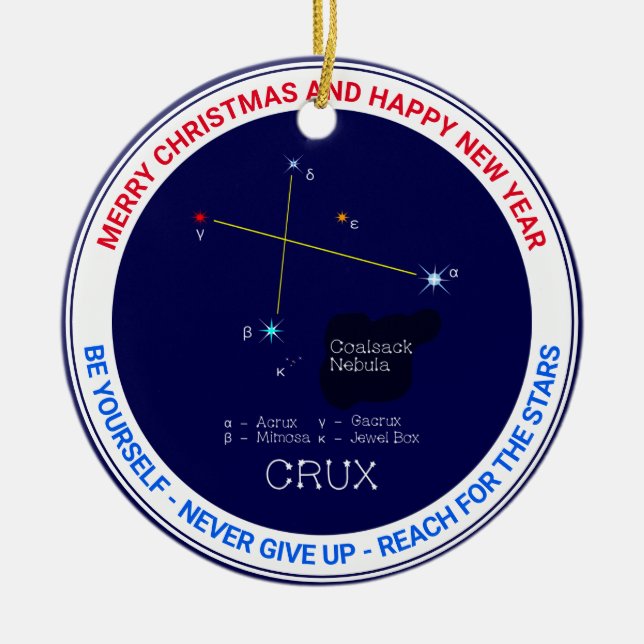 Southern Hemisphere Constellation Crux Ceramic Ornament (Front)