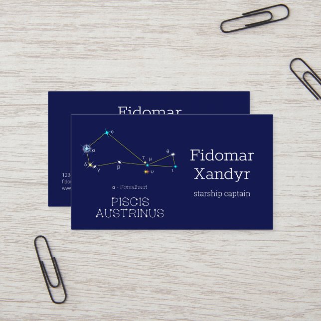 Southern Hemisphere Constellation Piscis Austrinus Business Card (Front/Back In Situ)