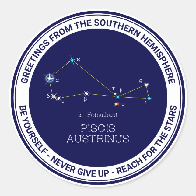 Southern Hemisphere Constellation Piscis Austrinus Classic Round Sticker (Front)