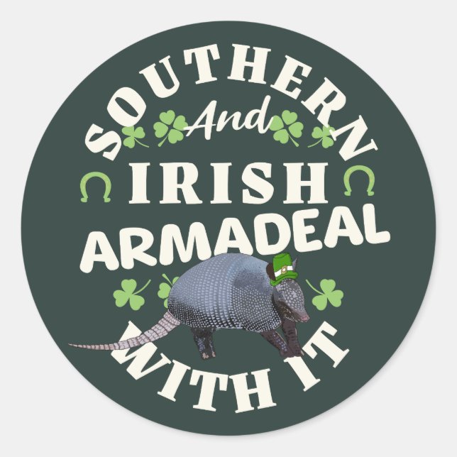 Southern Irish Armadillo Funny St Patricks Day Classic Round Sticker (Front)