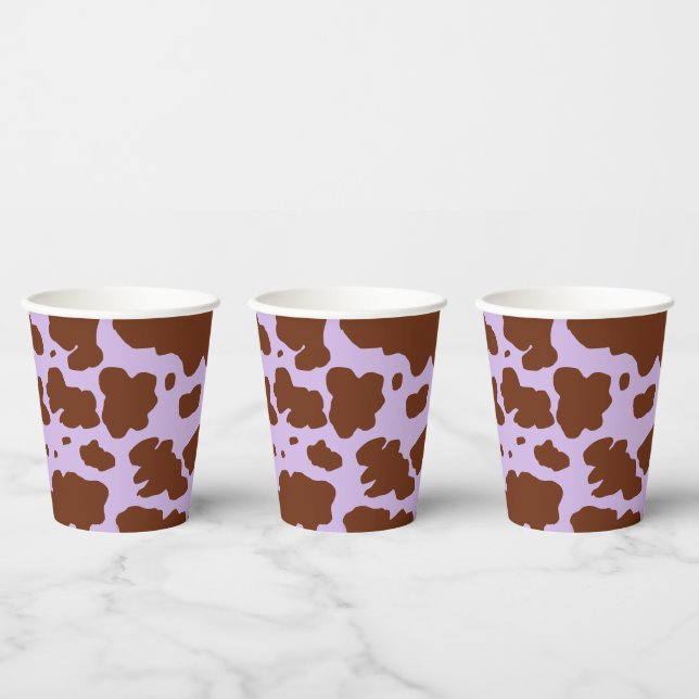Southern Lilac Purple and Brown Cow Skin Print Paper Cups (Multi)
