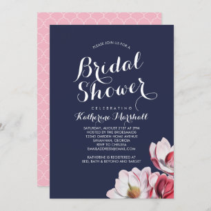 Southern Magnolia Bridal Shower Midnight Blue Invitation