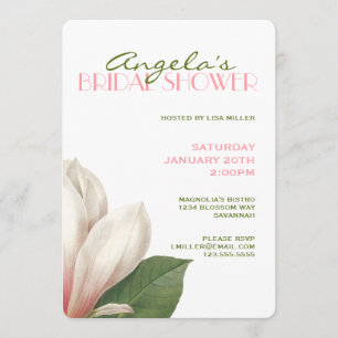 Southern Magnolia Bridal Shower   Pink White Green Invitation