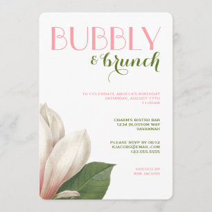 Southern Magnolia Bubbly Brunch   Pink Green White Invitation