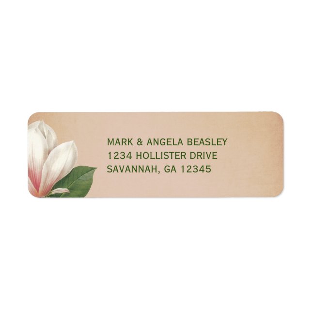 Southern Magnolia Flower Wedding | Antique Blush Return Address Label (Front)