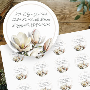 Southern Magnolia Flowers Return Address Classic Round Sticker