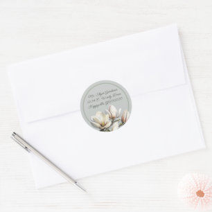 Southern Magnolia Flowers Return Address Classic Round Sticker