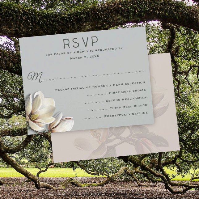 Southern Magnolia Flowers Wedding Menu RSVP Cards (Creator Uploaded)