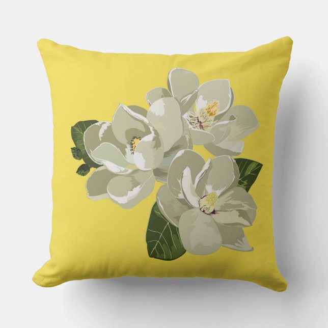 Southern Magnolia Yellow Throw Pillow (Front)