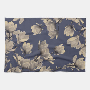 Southern Magnolias & Midnight Blue Floral Tea Towel