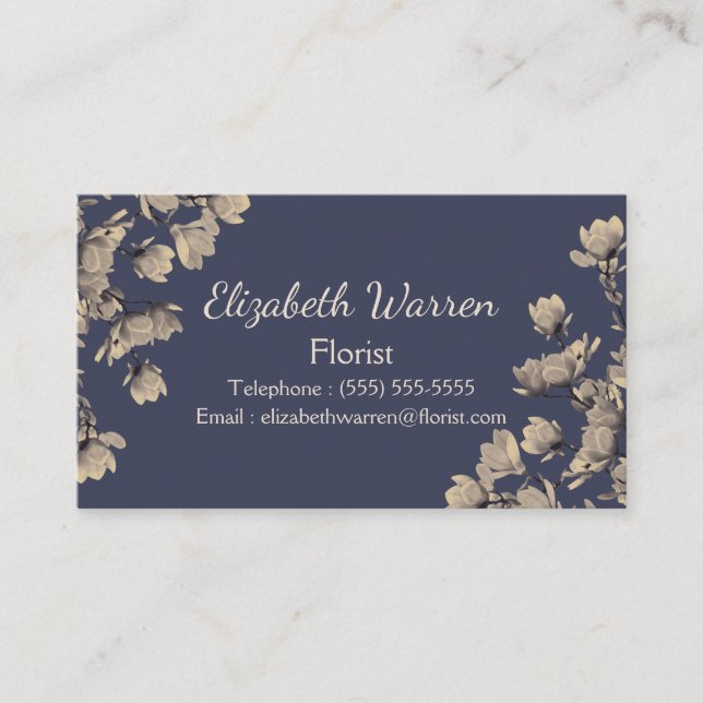 Southern Magnolias & Midnight Blue Florist Business Card (Front)