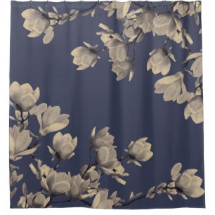 Southern Magnolias & Midnight Blue Shower Curtain