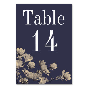 Southern Magnolias & Midnight Blue Wedding Table Number