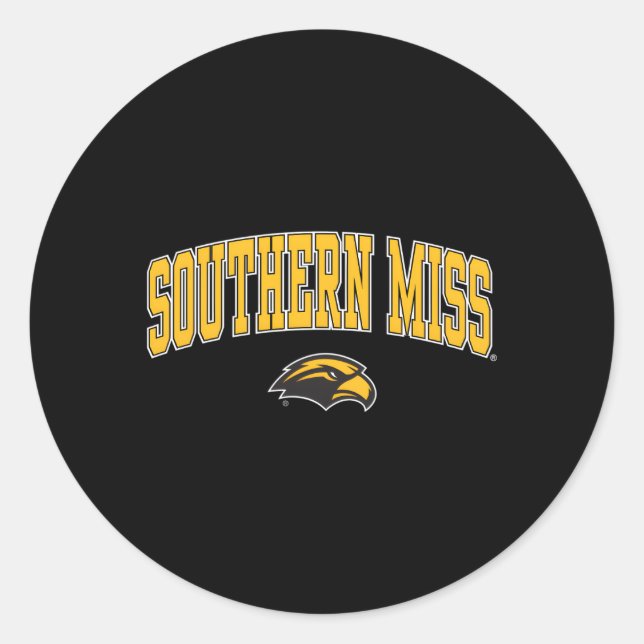 Southern Mississippi Golden Eagles Arch Over Black Classic Round Sticker (Front)
