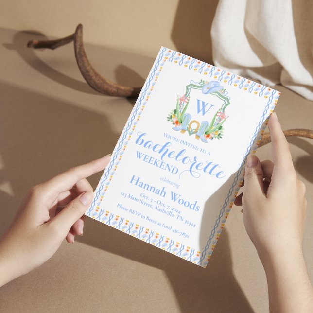 Southern Monogram Grandmillennial Bachelorette Invitation (Creator Uploaded)