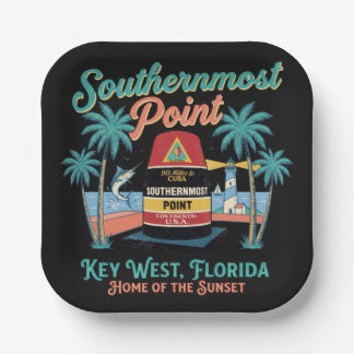 Southern Most Point Key West Retro Tropical Vibe Paper Plate