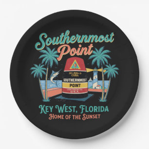 Southern Most Point Key West Retro Tropical Vibe Paper Plate