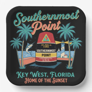 Southern Most Point Key West Retro Tropical Vibe Paper Plate