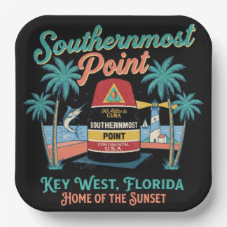 Southern Most Point Key West Retro Tropical Vibe Paper Plate