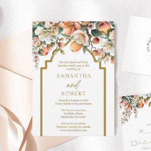 Southern Peach and Gold Floral Wedding Invitation