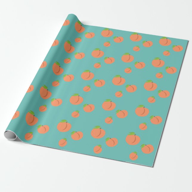 Southern Peach Emoji - Peachy Party Wrapping paper (Unrolled)