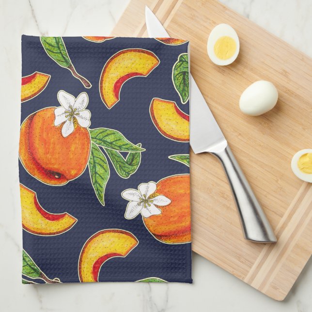 Southern Peaches & Peach Blossoms Tea Towel (Quarter Fold)