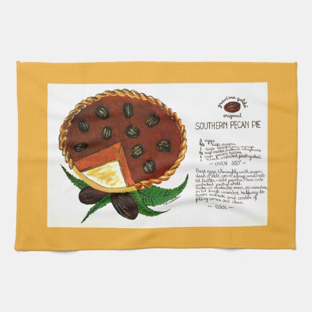 Southern Pecan Pie Recipe Tea Towel (Horizontal)