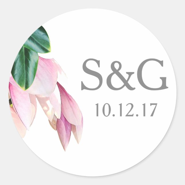 Southern Pink Magnolia Flowers Classic Round Sticker (Front)