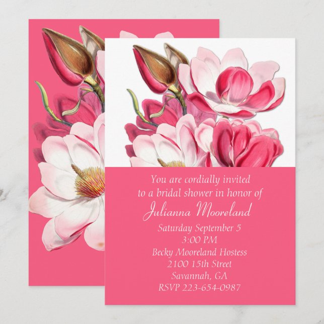 Southern Pink Magnolias Bridal Shower Invitation (Front/Back)