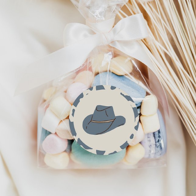 Southern Rodeo Blue Cowboy Birthday Classic Round Sticker (Creator Uploaded)