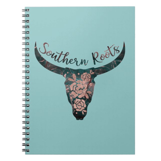 Southern Roots Country Longhorn Pink Rose & Green Notebook (Front)