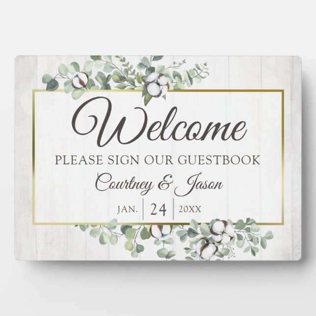 Southern Rustic Cotton Welcome Wedding Guestbook Plaque (Front)