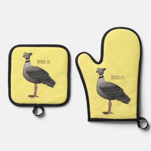 Southern screamer bird cartoon illustration oven mitt & pot holder set